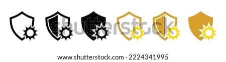 Shield sun resistant icon set. Protection from sun or sun protection or protect from UV resistant icon. Shield protector, secure, protect, scutum, safeguard sign, vector illustration