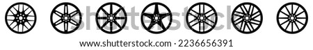 Car wheel rims icon set. Automobile spare parts rim icon vector. Repair shop or service garage logo design, symbol illustration