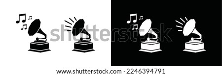 Gramophone icon. Retro gramophone with note music icon symbol. Gramophone instrument sign. Old audio record player for apps and websites, vector illustration