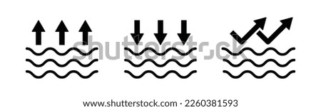 Water evaporation and condensation icon. Wave evaporation and condensation icon. Wave water with arrow symbol. Process of evaporation of water moisture, vector illustration