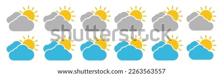 Daylight icon. Sunny and cloudy weather icon. Sun behind the cloud. Sun shines or sun ray icon. Sun and cloud icons vector with line and flat style for apps and websites, symbol illustration