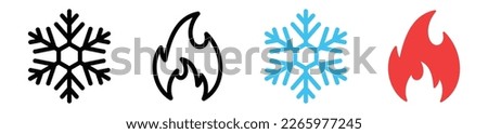 Snowflake and fire icons. Hot and cold icon symbol. Ice and fire icons in circle for apps and websites, vector illustration