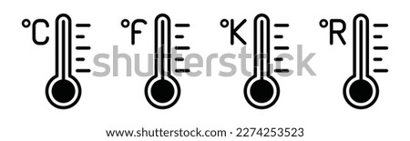 Temperature icon set. Temperature scale icon symbol. Weather sign. Thermometer icons. Warm and cold air temperature symbol in flat style for apps and websites, vector illustration