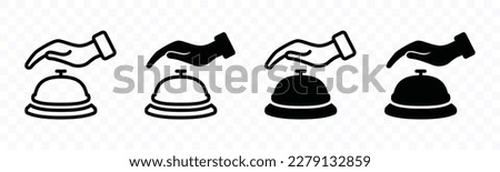 Pressed the bell icon set. Service, reception, hotel, costumer, guest, and restaurant bell icon symbol. Bell rings sign in line and flat style. Vector illustration