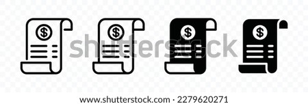 Receipt icon vector. Shopping receipt, list, voucher, invoice, payment bill and other. Paper receipt in line and flat style for apps and websites, vector illustration