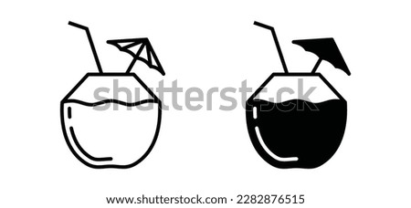 Coconut drink icon vector. Drinking fresh coconut on the beach sign and symbol in line and flat style. Vector illustration