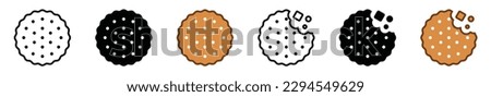 Biscuit icon vector. Cookie, cracker, Snack icon symbol in line, flat, and colors style on white background. Bitten biscuit icons. Bakery sign and symbol. Vector illustration