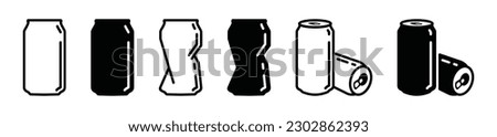 Soda can icon vector in thin line and flat style with editable stroke on white background. Dented soda cans icons set. Beverage, beer and brewing sign and symbol. Vector illustration