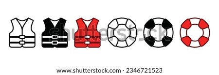 Life jacket icon. Life vest or Lifejacket and lifebuoy icon set in line and flat style on white background. Vector illustration