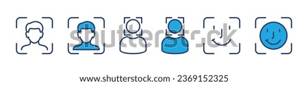 Face ID icons. Facial recognition identification scan icon symbol. Editable stroke. Vector illustration