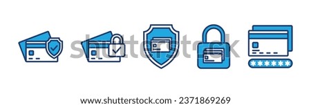 Secure payment icons. Credit card protection and security icon symbol for apps and websites. Shield, padlock, locked, password, banking card. Vector illustration