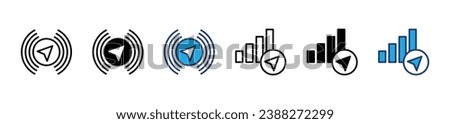 GPS signal icons. GPS signal strength icon symbol. Navigation arrow with Wi-fi or wireless connection. Vector illustration