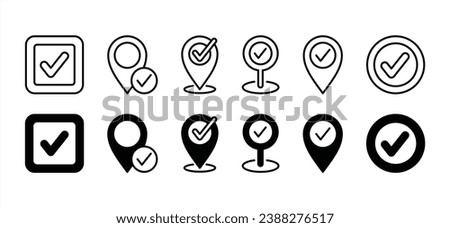 Map pin location checkpoint icon set. Map markers with check mark sign. Vector illustration on a white background