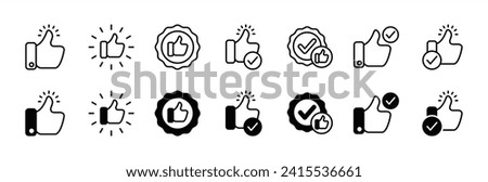 Thumbs up icon set. Well done, like confirm, and positive comments thin line icon symbol for apps and websites. Vector illustration