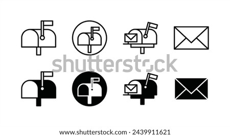 Mailbox icon set. Mail box sign and symbol. Containing email, E-mail, post, P.O.B button. Vector illustration