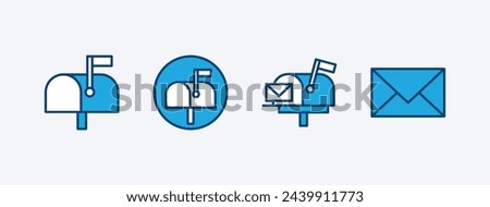 Set of mailbox icon. Mail box sign and symbol. Containing email, E-mail, post, P.O.B button. Vector illustration