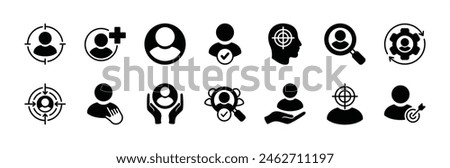 Employee recruitment icon set. Hiring people. Containing headhunting, selected, pointing, choice, manage, search, add, target, job, candidate, human resource, partnership. Vector illustration