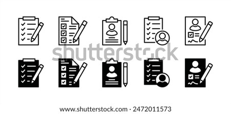 Guest list thin line icon set. Containing clipboard, registration, information, participant, checklist, document, attendance. Vector illustration