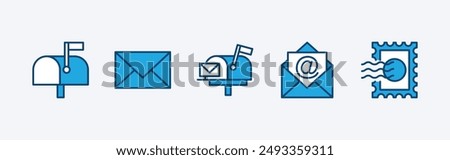 Set of post or postal icon. Containing mailbox, mail, email, E-mail, envelope, newsletter, electronic mail, stamps, postage, seal, and duty stamp. Vector illustration