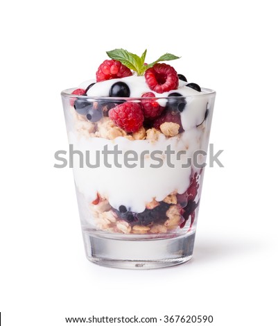 Similar – Image, Stock Photo A muesli with yoghurt and fresh fruit in a preserving jar on the breakfast table