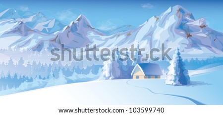 Vector of winter landscape  with  mountains and cote covered of snow.