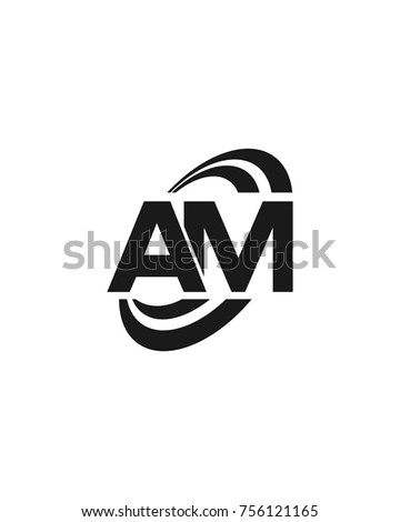 initial AM swoosh ring company logo black