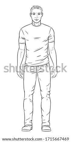 Vector illustration of men wearing jeans, boots and t-shirt.