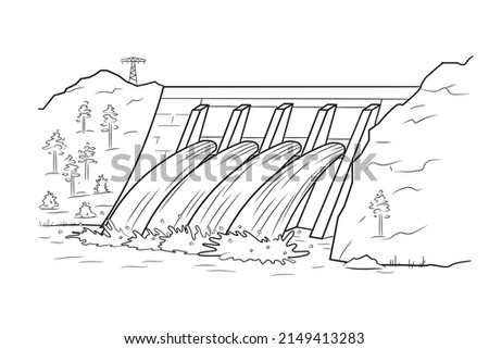 Hydro power station vector stock illustration.
