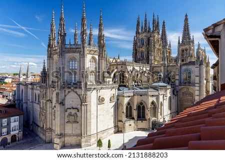 The Burgos Cathedral in Castilla y Leon, Spain was declared Unesco World Heritage Site. Erected on top a Romanesque temple, the cathedral was built following a Norman French Gothic model.  Foto d'archivio © 
