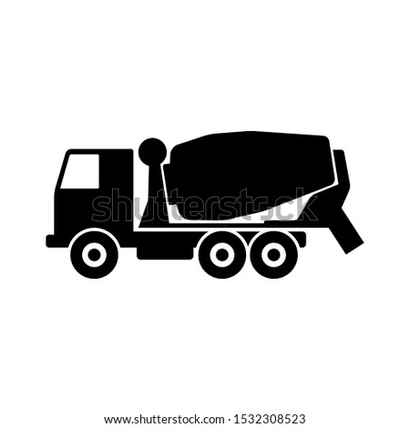 Concrete mixer icon. Side view. Black silhouette. Vector drawing. Isolated object on a white background. Isolate.