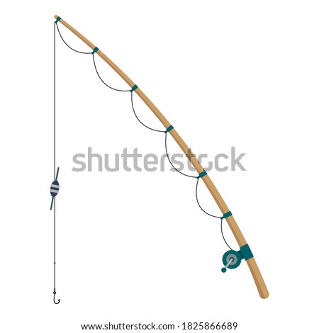 Fishing rod icon. Side view. Colored silhouette. Wooden rod. Vector flat graphic illustration. The isolated object on a white background. Isolate.