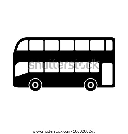 Double decker bus icon. Black silhouette. Side view. Vector flat graphic illustration. The isolated object on a white background. Isolate.