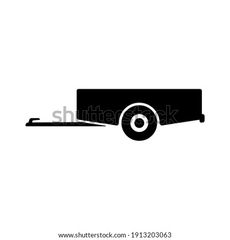 Car trailer icon. Side view. Black silhouette. Vector flat graphic illustration. The isolated object on a white background. Isolate.