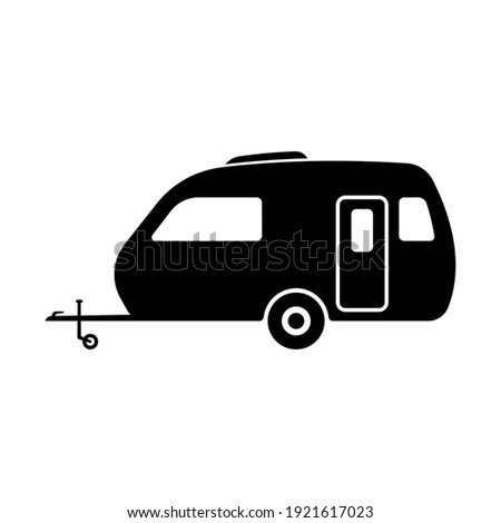 Motorhome trailer icon. Black silhouette. Side view. Vector flat graphic illustration. The isolated object on a white background. Isolate.