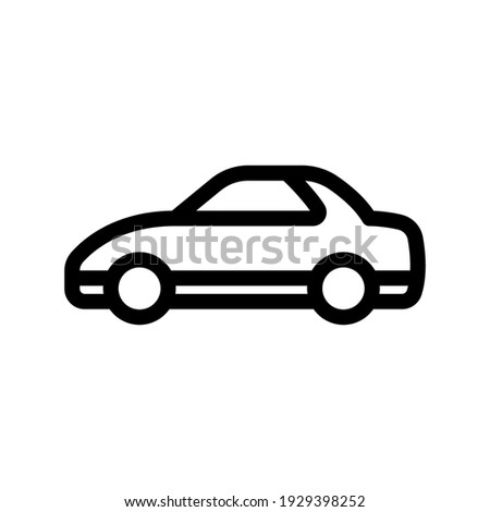 Car icon. Black contour linear silhouette. Side view. Vector flat graphic illustration. The isolated object on a white background. Isolate.