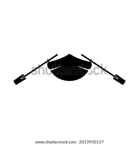 Boat icon. Pleasure boat with oars. Black silhouette. Front view. Vector simple flat graphic illustration. The isolated object on a white background. Isolate.