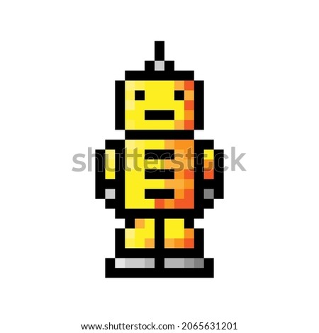 Yellow pixel robot icon. Colored contour silhouette. Front view. Vector simple flat graphic illustration. The isolated object on a white background. Isolate.