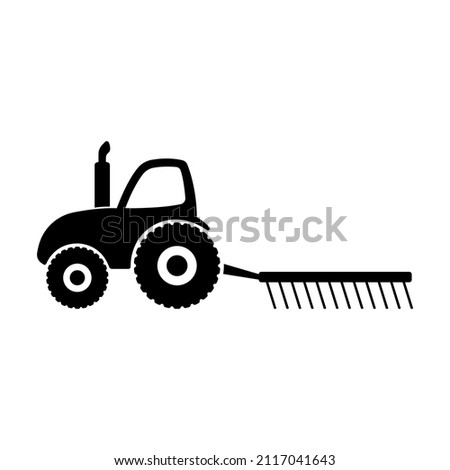 Tractor with harrow icon. Black silhouette. Side view. Vector simple flat graphic illustration. Isolated object on a white background. Isolate.