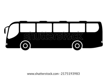 Big passenger tourist bus icon. Black silhouette. Side view. Vector simple flat graphic illustration. Isolated object on a white background. Isolate.