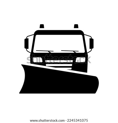 Snow blower icon. Snow plow truck. Black silhouette. Front view. Vector simple flat graphic illustration. Isolated object on a white background. Isolate.