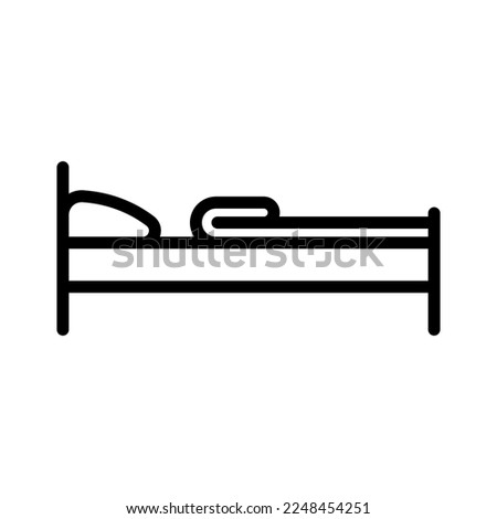 Bed, blanket and pillow icon. Black contour linear silhouette. Side view. Editable strokes. Vector simple flat graphic illustration. Isolated object on a white background. Isolate.