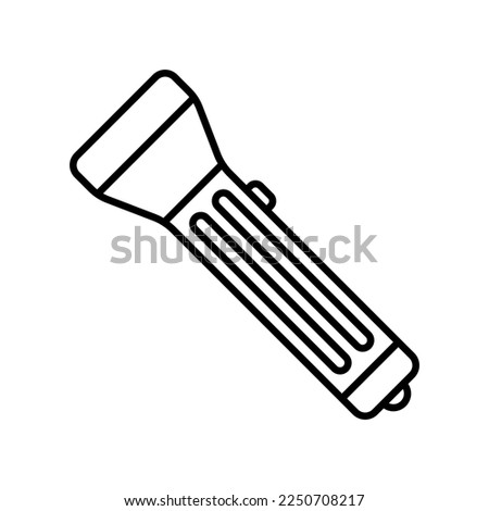 Flashlight icon. Torch. Black contour linear silhouette. Side view. Editable strokes. Vector simple flat graphic illustration. Isolated object on a white background. Isolate.