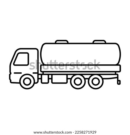Tank truck icon. Black contour linear silhouette. Side view. Editable strokes. Vector simple flat graphic illustration. Isolated object on a white background. Isolate.