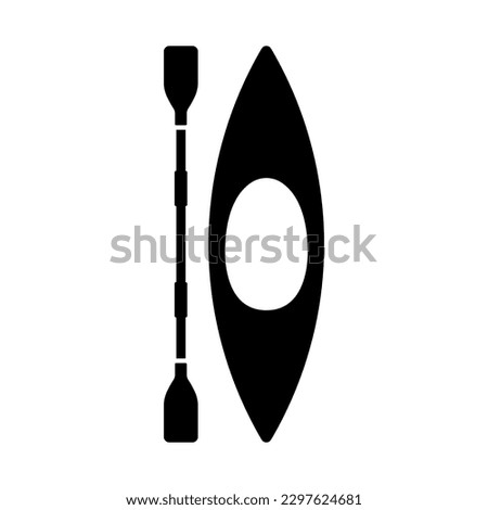 Kayak and paddle icon. Black silhouette. Top view in front. Vector simple flat graphic illustration. Isolated object on a white background. Isolate.