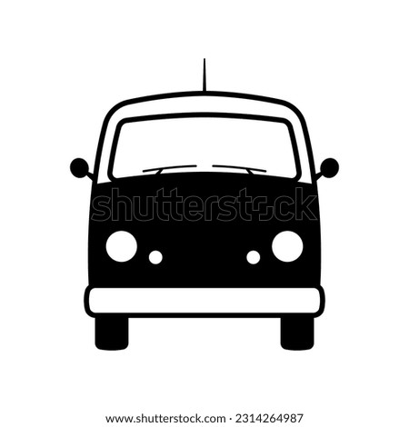 Minibus icon. Camper, minivan, van. Black contour linear silhouette. Front view. Editable strokes. Vector simple flat graphic illustration. Isolated object on a white background. Isolate.