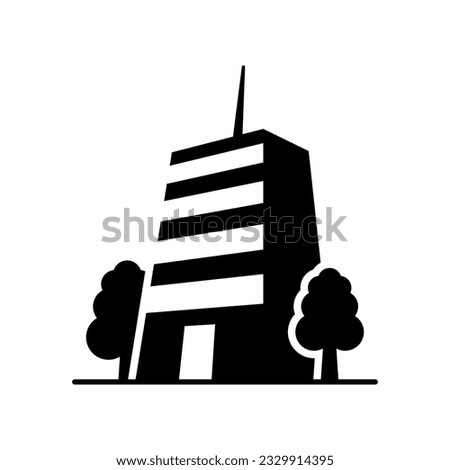 Building icon. House, hotel, bank. Black silhouette. Vertical front side view. Vector simple flat graphic illustration. Isolated object on a white background. Isolate.