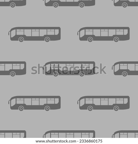 Black big public buses isolated on gray background. Monochrome seamless pattern. Vector simple flat graphic illustration. Texture.