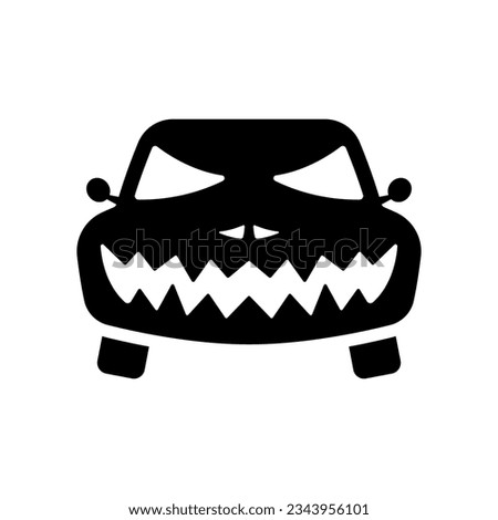 Car monster icon. Black silhouette. Front view. Vector simple flat graphic illustration. Isolated object on a white background. Isolate.