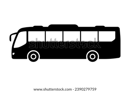 Large passenger bus icon. Black silhouette. Side view. Vector simple flat graphic illustration. Isolated object on a white background. Isolate.