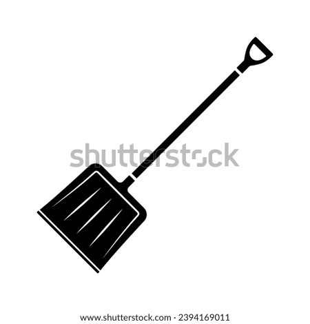 Snow shovel icon. Snow removal. Black silhouette. Front view. Vector simple flat graphic illustration. Isolated object on a white background. Isolate.
